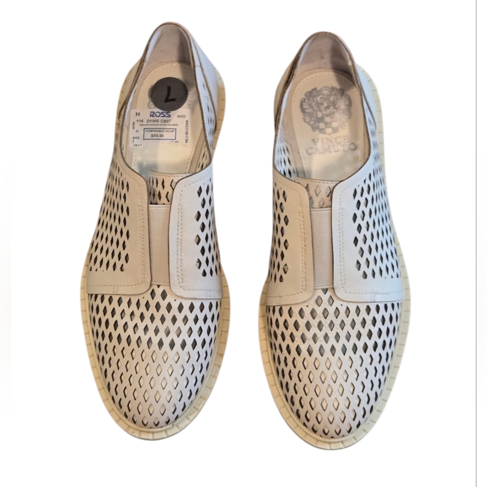 Vince Camuto Mritsa Perforated Leather Slip-on Derby Oxford Flats Sz 7 Fluff